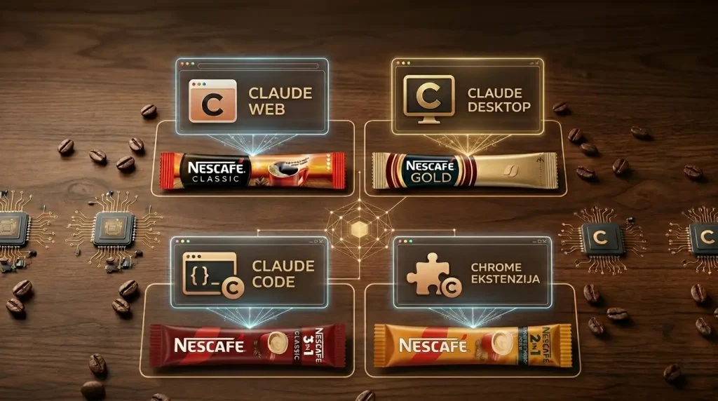 Razlika između 4 Claude alata: Web aplikacija, Desktop aplikacija, Claude Code i Chrome ekstenzija